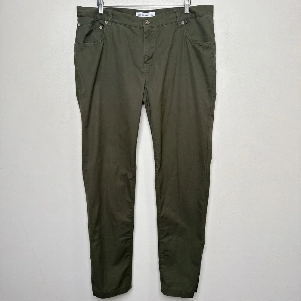 Ben Sherman Mens 38/34 Chino Dark Olive Slim Trouser